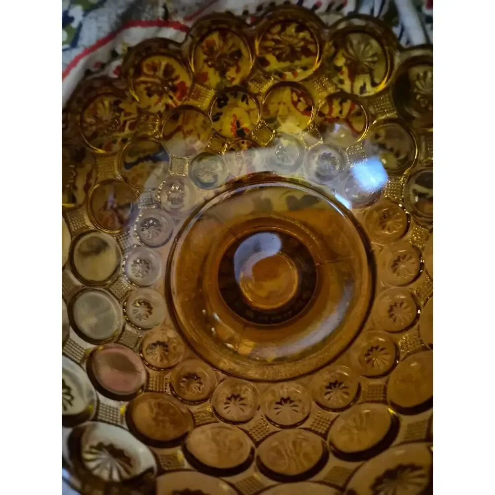 Vintage LE Smith amber Glass Pedesal Candy Dish With Moon And Stars Pattern